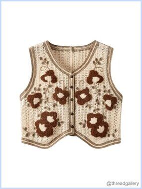 Women's Crochet Plaid Button Front V Neck Sleeveless Knit Sweater Vest